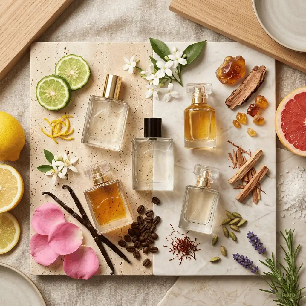 Designer inspired perfumes across floral, woody, fresh, gourmand, amber and spicy fragrance families.
