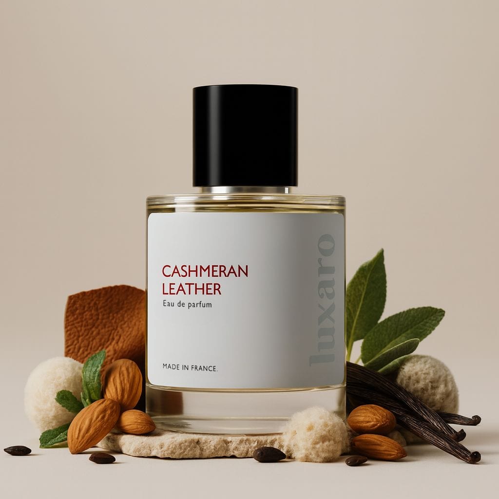 Luxaro Cashmeran Leather perfume featuring leather, almond, vanilla, and cashmeran, inspired by Tom Ford's Fucking Fabulous dupe - made in france