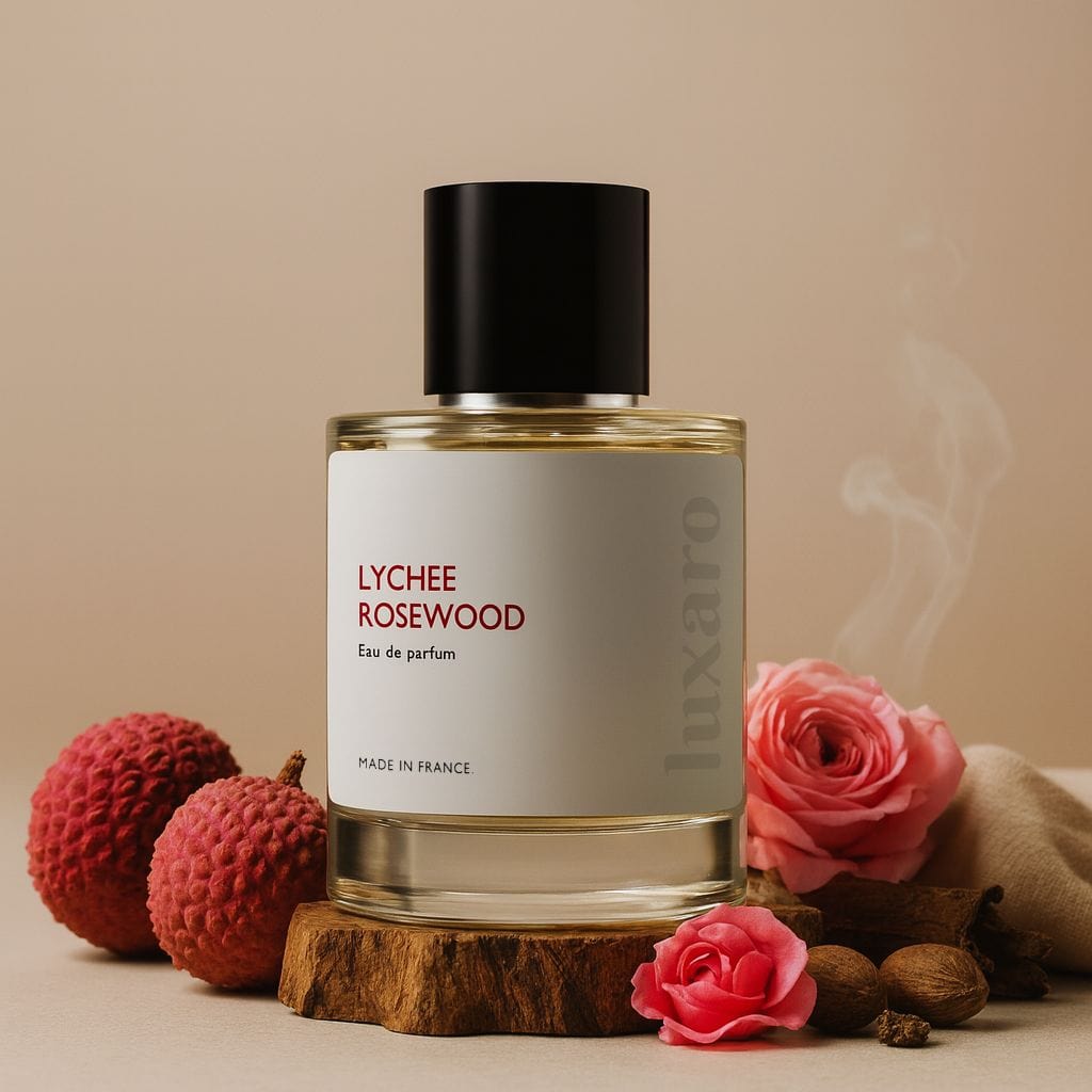 Luxaro Lychee Rosewood perfume featuring lychee, Turkish rose and musk, inspired by Parfums de Marly Delina dupe – an affordable alternative made in France
