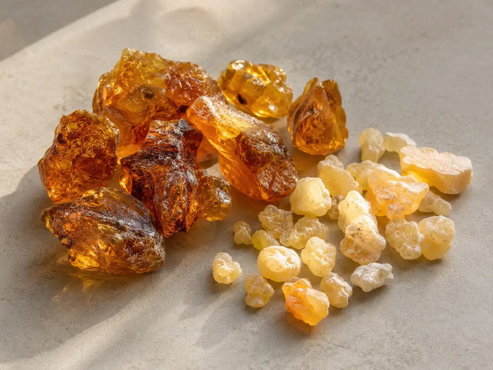Golden labdanum and benzoin resins used in amber perfume accords