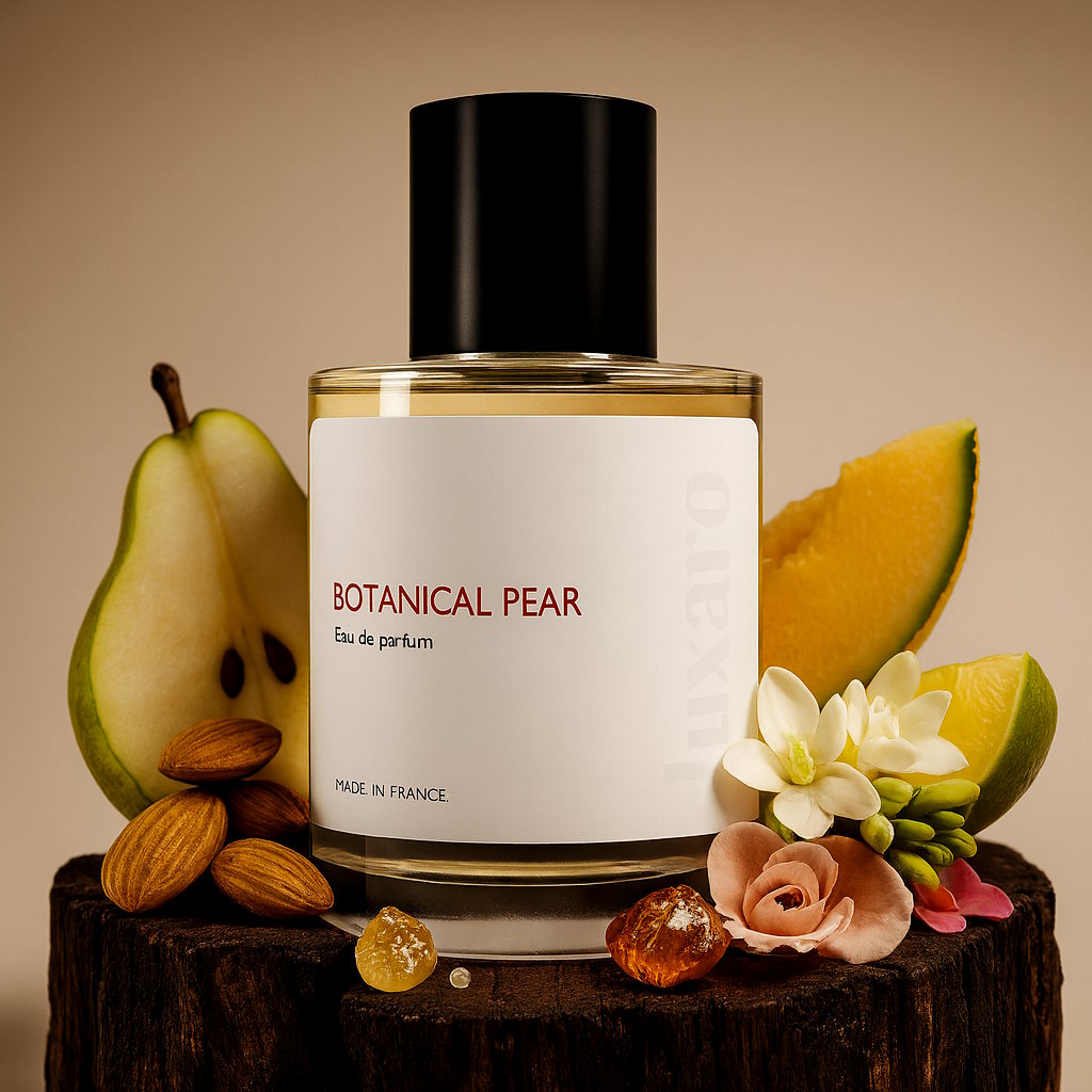 Luxaro Botanical Pear perfume featuring Pear, Melon, Freesia, Rose, amber, inspired by Jo Malone's English Pear & Freesia – affordable alternative Made in France