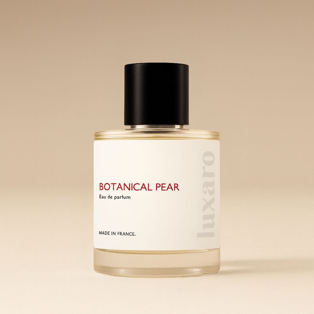 Luxaro Botanical Pear perfume, inspired by Jo Malone's English Pear & Freesia dupe, featuring fresh pear and delicate floral notes, Made in France.