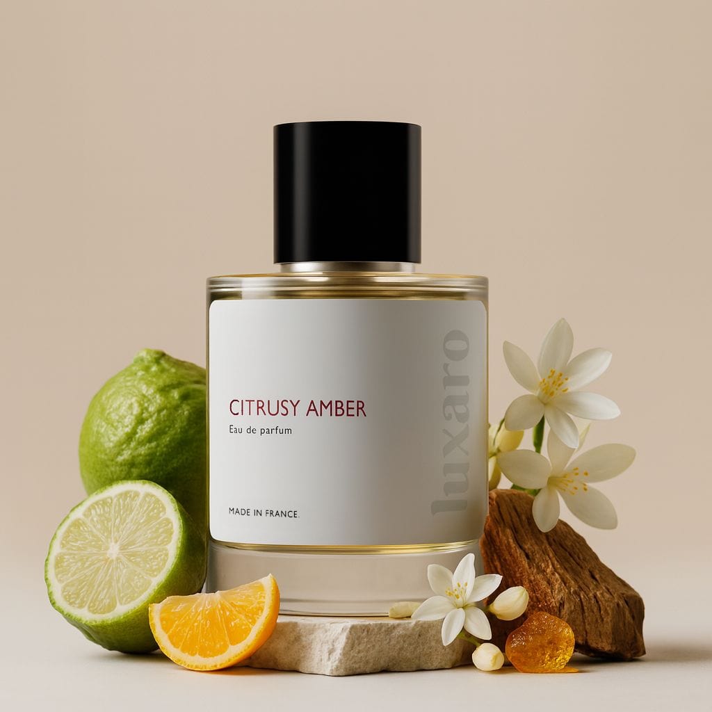 Luxaro Citrusy Amber perfume featuring neroli, citrus, and amber, inspired by Neroli Portofino dupe - affordable alternative made in France