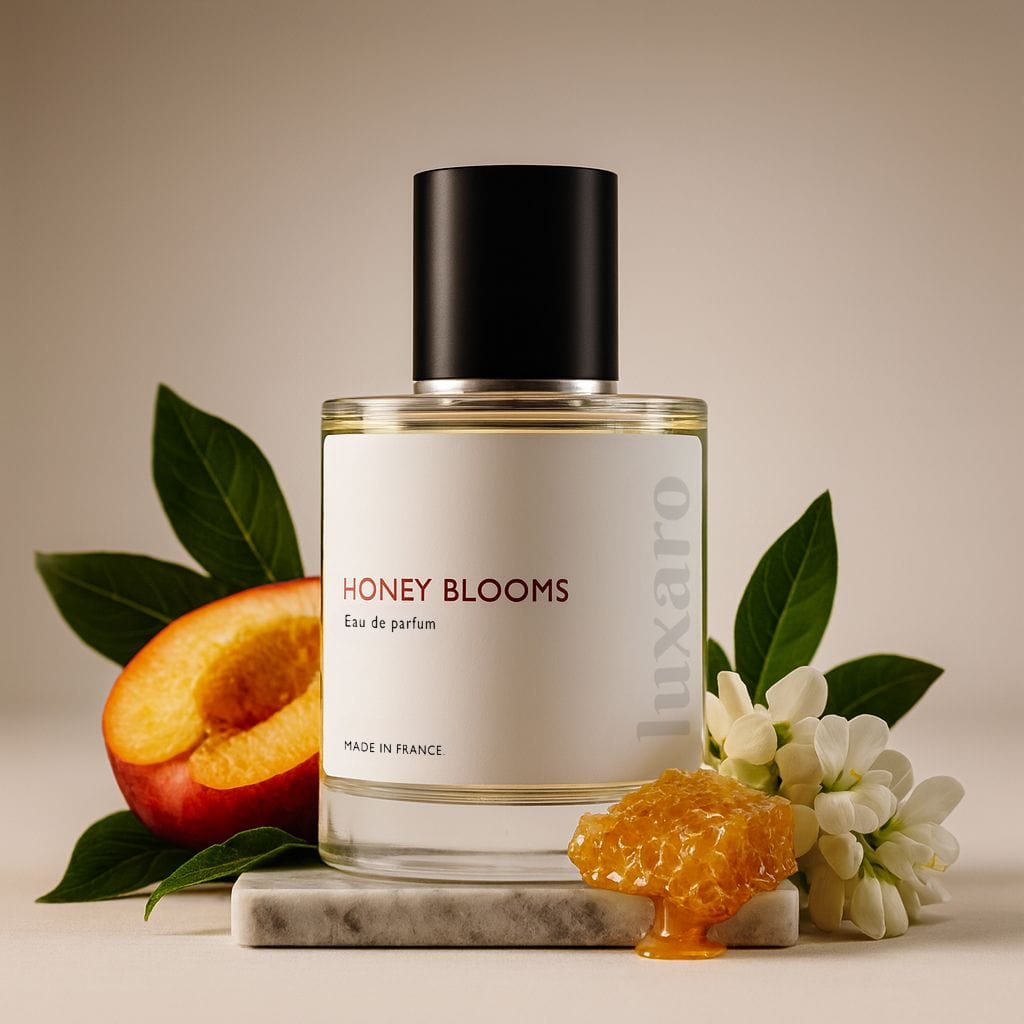 Luxaro Honey Blooms perfume featuring nectarine, honey, and apricot, inspired by Nectarine Blossom & Honey dupe - affordable alternative made in France