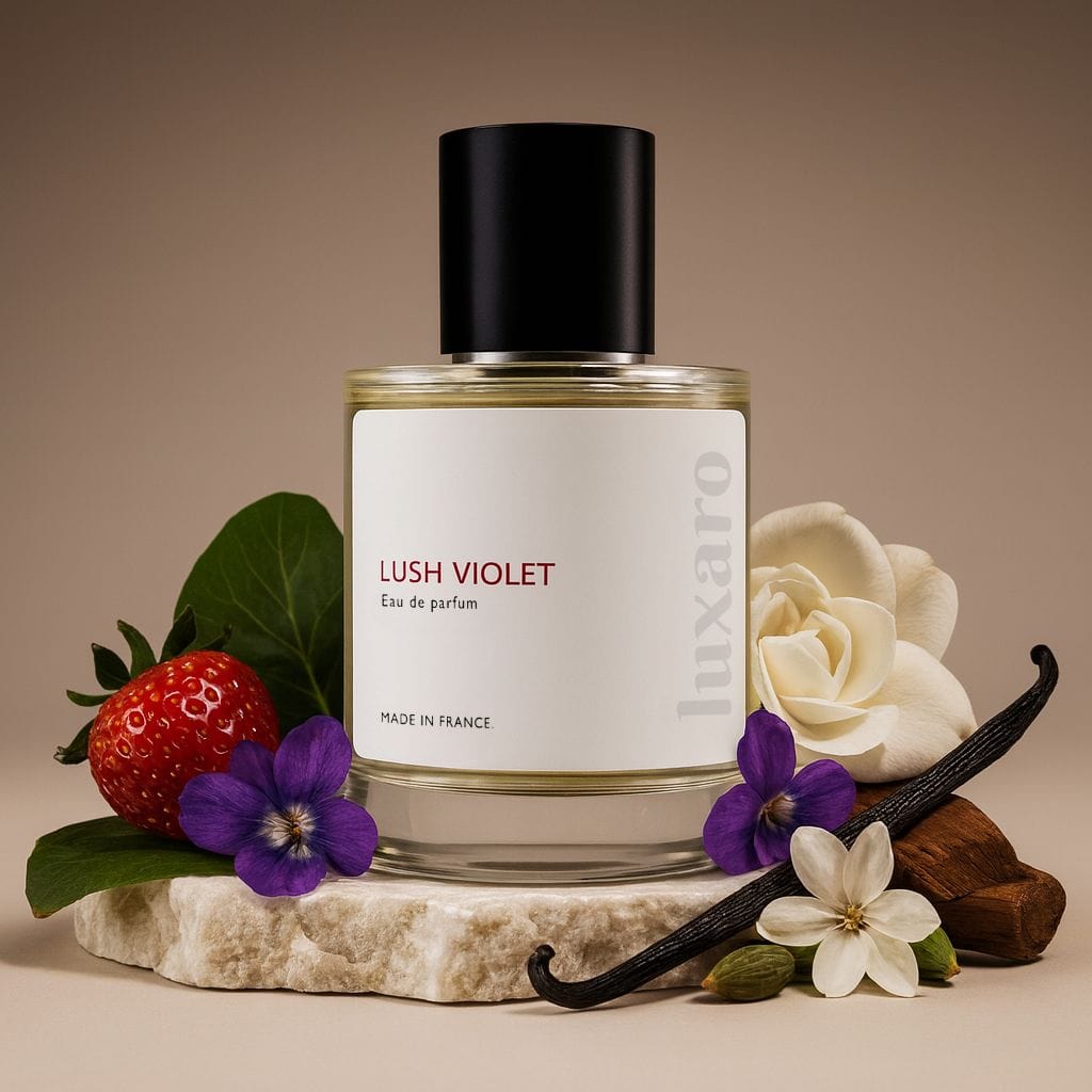 Luxaro Lush Violet perfume featuring violet, jasmine, and musk, inspired by Marc Jacobs's Daisy dupe - made in france
