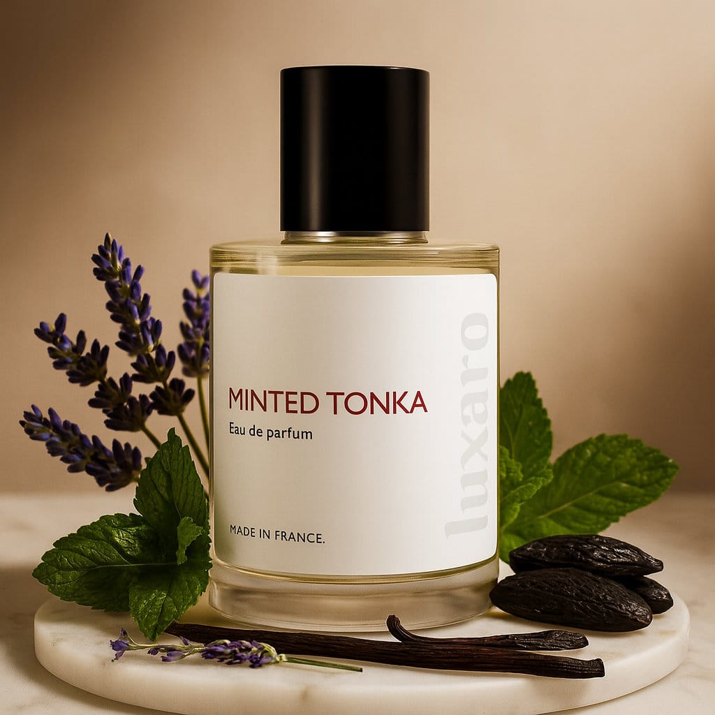 Luxaro Minted Tonka perfume featuring  mint, vanilla, and honey, inspired by Jean Paul Gaultier's Le Male Elixir - affordable alternative