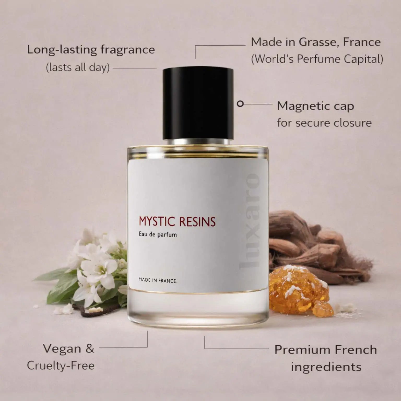 Mystic Resins designer inspired perfume by Luxaro, made in France in Grasse, long lasting, vegan and cruelty free