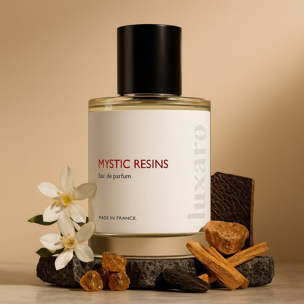 Luxaro Mystic Resins perfume featuring  myrrh, sandalwood, and musk, inspired by Tom Ford's Myrrhe Mystère dupe - affordable alternative made in france