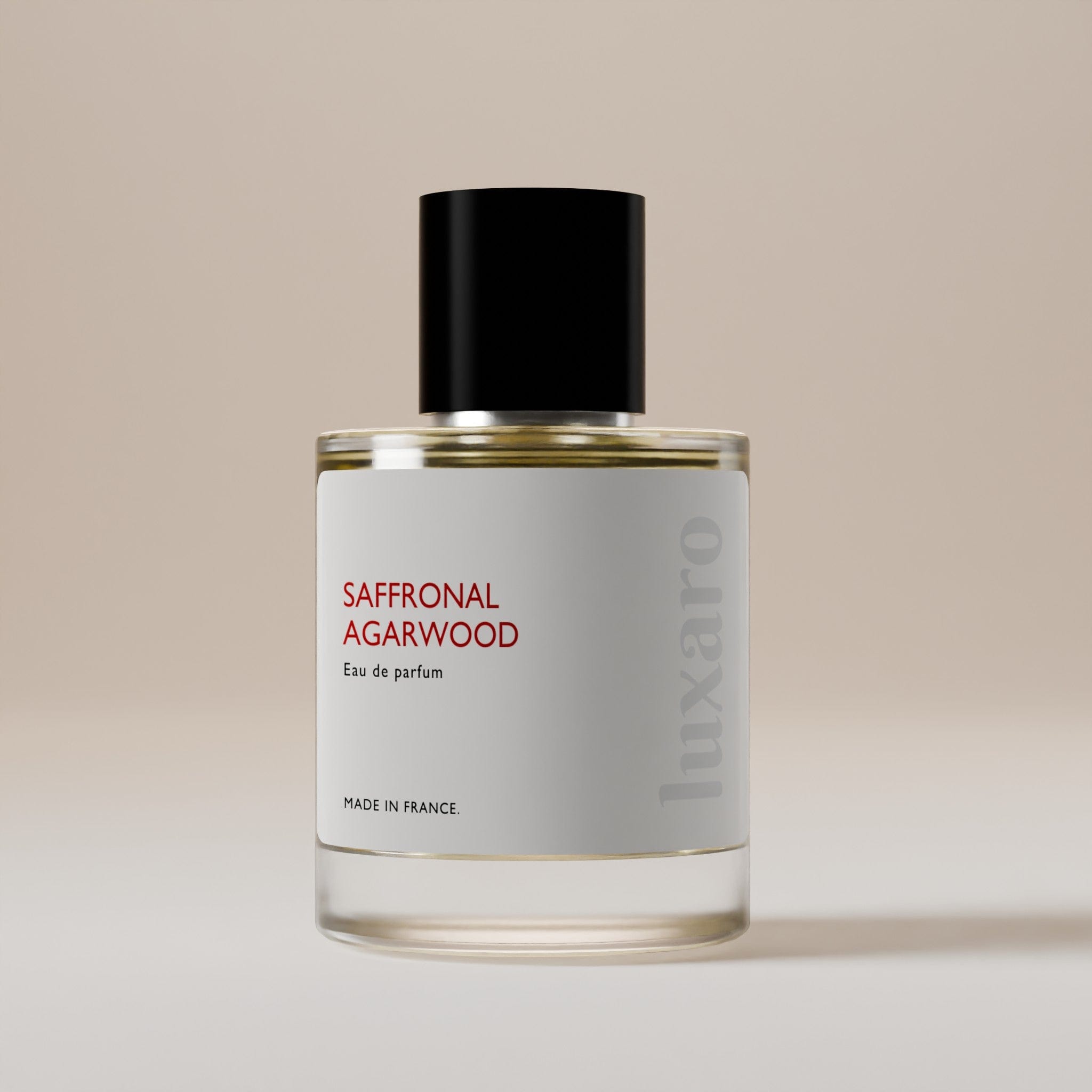Luxaro Saffronal Agarwood perfume, inspired by Penhaligon's Halfeti dupe, featuring saffron, rose, and agarwood notes, Made in France.