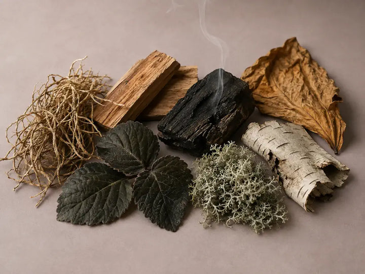 Cedarwood, vetiver, patchouli, oakmoss, tobacco and charred birch representing the Woody & Smoky fragrance family